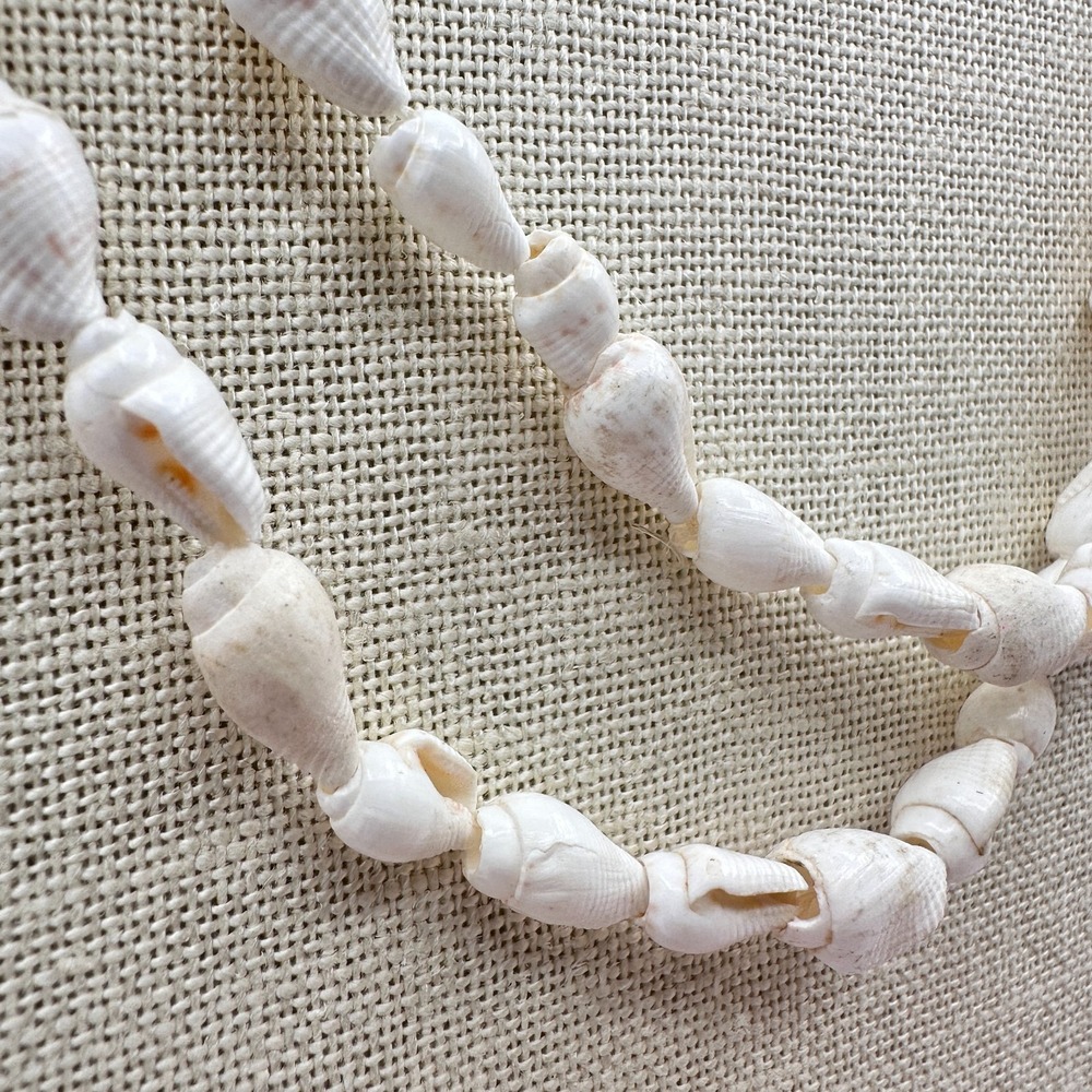 Vintage 90s Boho White Seashell Double Strand Necklace Beach Women's Jewelry - Picture 6 of 10